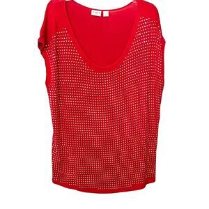 CATO WOMAN SLEEVELESS BLOUSE, WOMENS, 22/24W, RED W/SILVER RHINESTONES